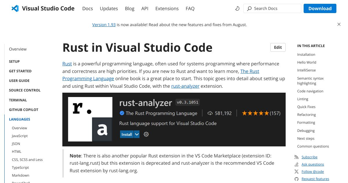 Rust with VSCode